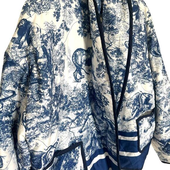 Women's Cropped Floral Quilted Open‎ Front Puffer Jacket White Blue Size Large - Picture 5 of 10